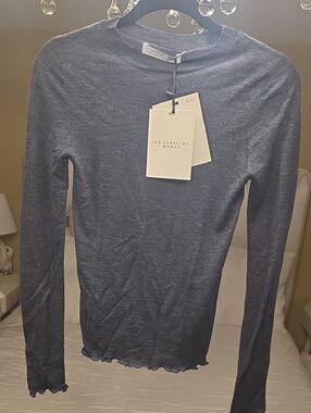 Jen Ceballos For Mango Wool Long Sleeve Ribbed Knit Top in Charcoal Color Size S